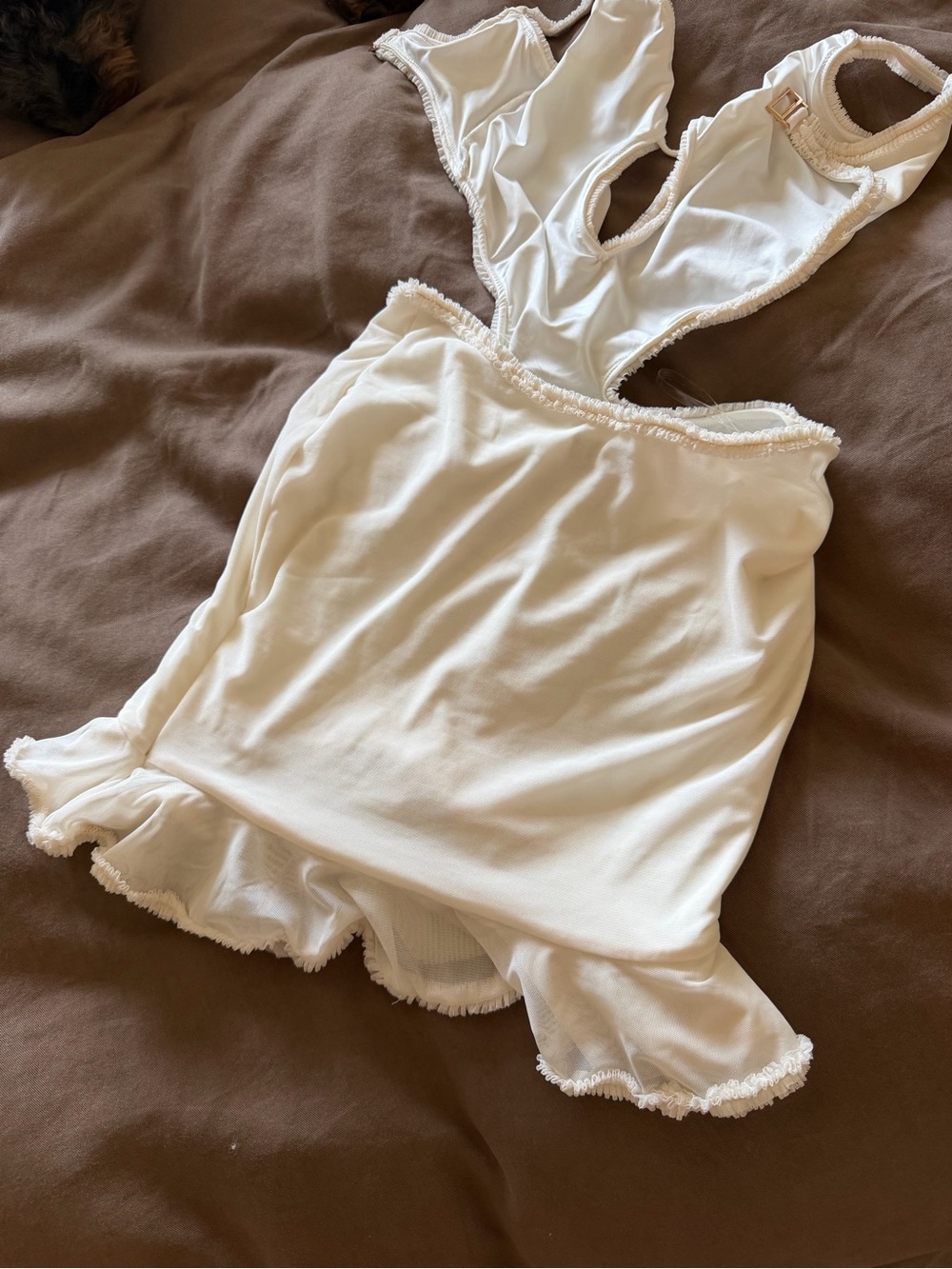 Oh Polly Jovelyn Ruffle Cut Out Mini Dress in White - Picture 8 of 11